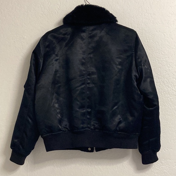 Gap Black Faux Fur Lined Bomber Jacket, Size M - Picture 3 of 9